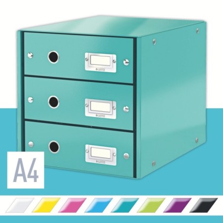 Bloco de 3 Gavetas Leitz WOW Click & Store 6048-00-51 A4 Turquesa