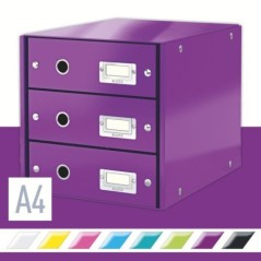 Bloco de 3 Gavetas Leitz WOW Click & Store 6048-00-62 A4 Violeta