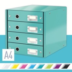 Bloco de 4 Gavetas Leitz WOW Click & Store 6049-00-51 A4 Turquesa