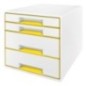 Bloco de 4 Gavetas Leitz WOW Cube 5213-20-16 A4+ Branco/Amarelo Bloco de 4 Gavetas Leitz WOW Cube 5213-20-16 A4+ Branco/Amarelo