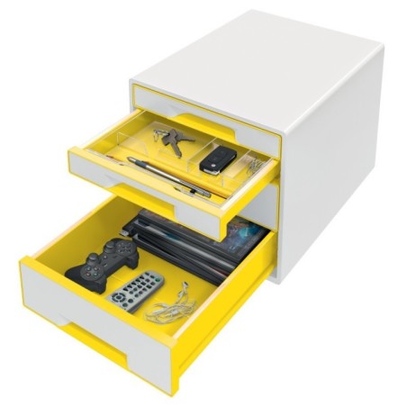 Bloco de 4 Gavetas Leitz WOW Cube 5213-20-16 A4+ Branco/Amarelo