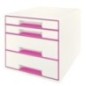 Bloco de 4 Gavetas Leitz WOW Cube 5213-20-23 A4+ Branco/Rosa Bloco de 4 Gavetas Leitz WOW Cube 5213-20-23 A4+ Branco/Rosa