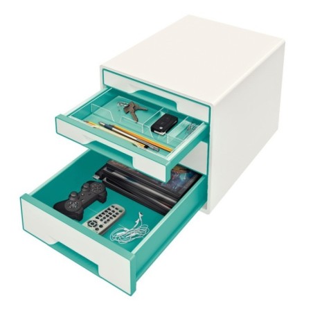 Bloco de 4 Gavetas Leitz WOW Cube 5213-20-51 A4+ Branco/Turquesa