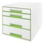 Bloco de 4 Gavetas Leitz WOW Cube 5213-20-54 A4+ Branco/Verde Bloco de 4 Gavetas Leitz WOW Cube 5213-20-54 A4+ Branco/Verde
