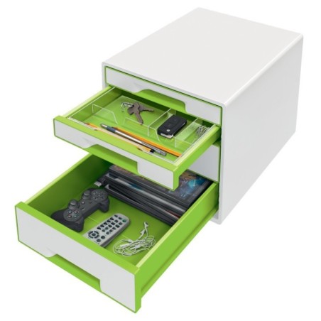 Bloco de 4 Gavetas Leitz WOW Cube 5213-20-54 A4+ Branco/Verde