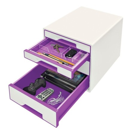 Bloco de 4 Gavetas Leitz WOW Cube 5213-20-62 A4+ Branco/Violeta