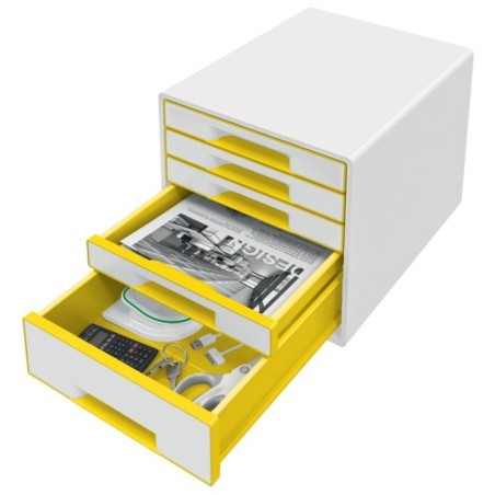 Bloco de 5 Gavetas Leitz WOW Cube 5214-20-16 A4+ Branco/Amarelo