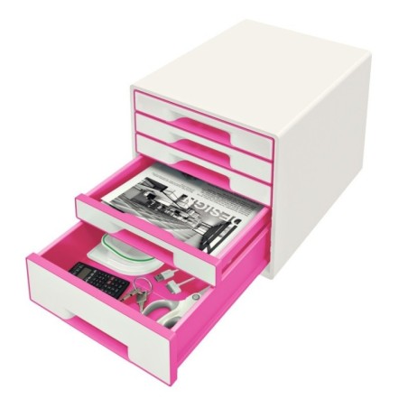 Bloco de 5 Gavetas Leitz WOW Cube 5214-20-23 A4+ Branco/Rosa
