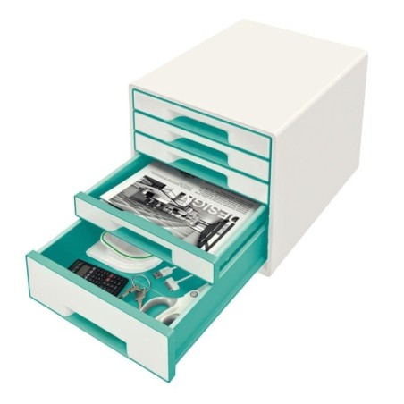 Bloco de 5 Gavetas Leitz WOW Cube 5214-20-51 A4+ Branco/Turquesa