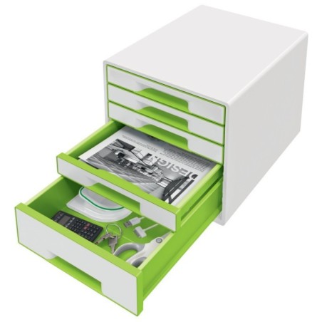 Bloco de 5 Gavetas Leitz WOW Cube 5214-20-54 A4+ Branco/Verde
