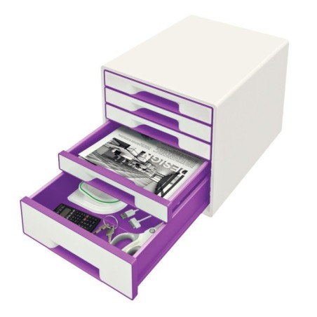 Bloco de 5 Gavetas Leitz WOW Cube 5214-20-62 A4+ Branco/Violeta