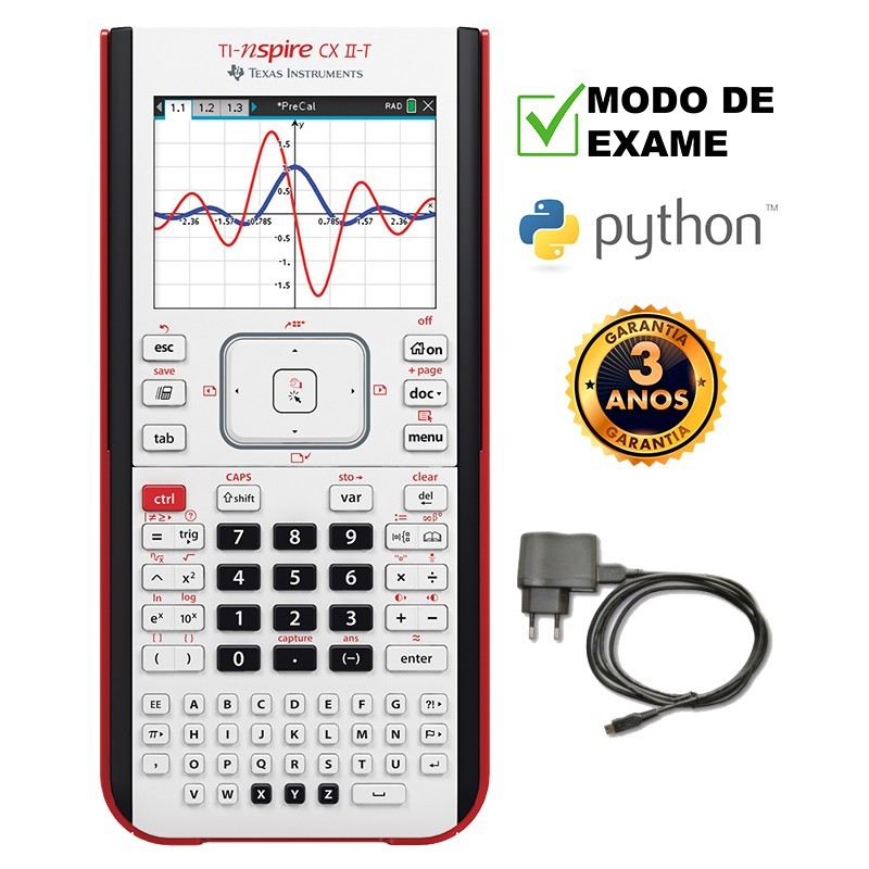 Conjunto Calculadora Texas TI-Nspire CX II-T+Carregador Conjunto Calculadora Texas TI-Nspire CX II-T+Carregador