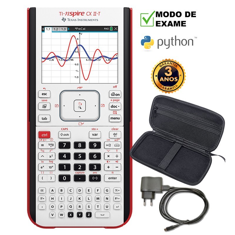 Conjunto Calculadora Texas TI-Nspire CX II-T+Carregador+Estojo Conjunto Calculadora Texas TI-Nspire CX II-T+Carregador+Estojo