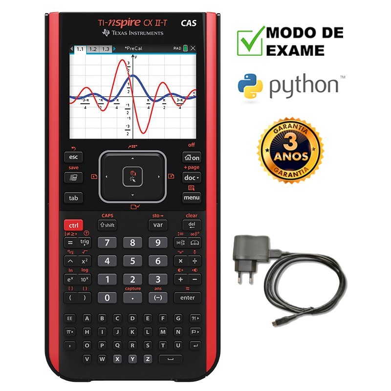 Conjunto Calculadora Texas TI-Nspire CX II-T CAS+Carregador Conjunto Calculadora Texas TI-Nspire CX II-T CAS+Carregador