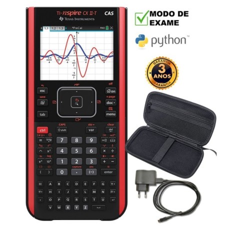 Conjunto Calculadora Texas TI-Nspire CX II-T CAS+Carregador+Estojo