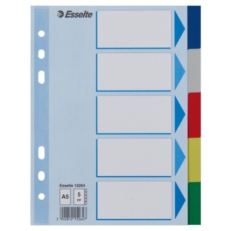 Separador de Plástico Esselte 15264 A5 PP 120µm 5 Divisórias