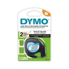 Fita Dymo LetraTag S0721660 (91201) 12mmx4m Plástico Preto s/ Branco