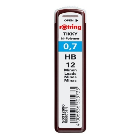 Minas de Grafite Rotring hi-polymer 0,7mm HB S0312690 Tubo 12