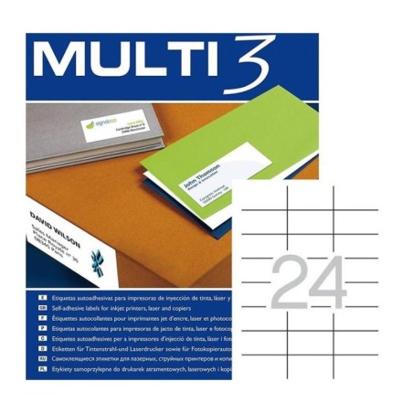 Etiquetas Adesivas Multi3 04704 A4 70x37,0mm 100F Branco