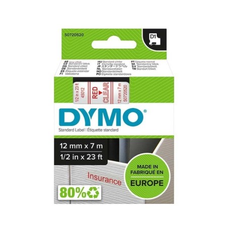 Fita Dymo D1 Standard S0720520 (45012) 12mmx7m Vermelho s/ Transparente