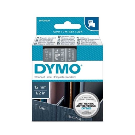 Fita Dymo D1 Standard S0720600 (45020) 12mmx7m Branco s/ Transparente