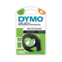 Fita Dymo LetraTag S0721510 (91200) 12mmx4m Papel Preto s/ Branco