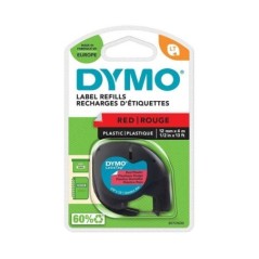 Fita Dymo LetraTag S0721630 (91203) 12mmx4m Plástico Preto s/ Vermelho