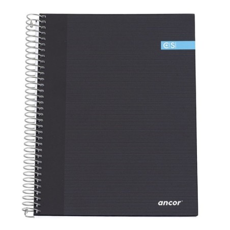 Caderno de Espiral A5 Ancor Classic Stripes Azul Capa Dura 120F Quadriculado