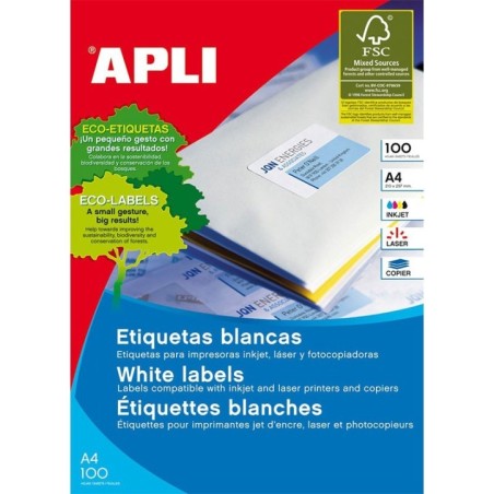 Etiquetas Adesivas Apli 01272 A4 70x35mm 100F Branco