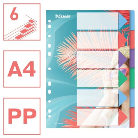 Separador de Plástico Esselte Colour Breeze 628499 A4 PP 6 Divisórias
