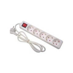Bloco de 5 Tomadas Perel com Interruptor 1,5 metros Branco