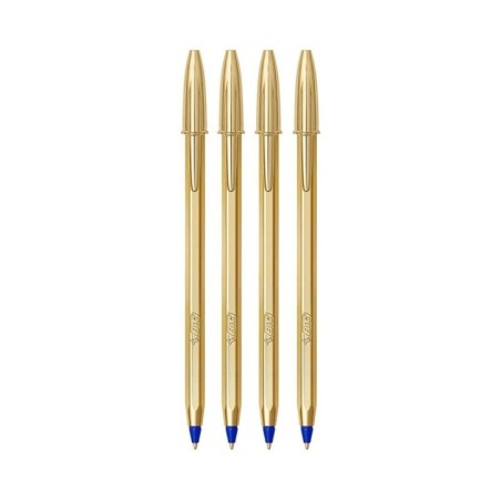 Esferográfica Bic Cristal Shine Dourado Emb.4 Azul