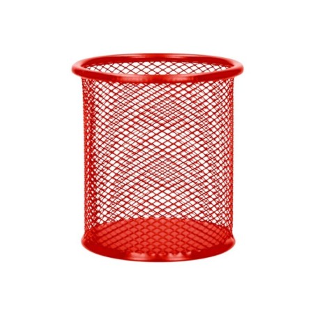 Copo Porta-Lápis Redondo Rede Metálica Vermelho