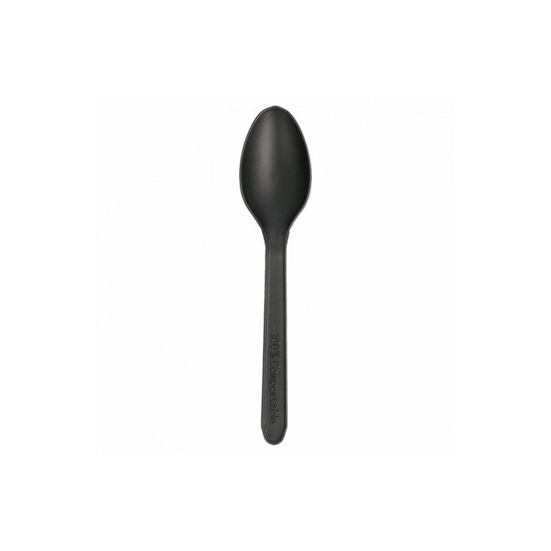 Colher de Sobremesa Descartável CPLA Reutilizável 127mm Emb.100 Preto