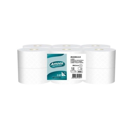 Papel Higiénico Jumbo Amoos Professional 200m 1 Folha Ø62mm Emb.12