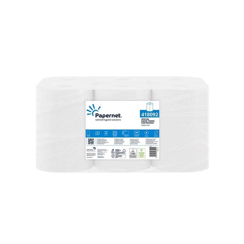 Rolo Toalhas Mão Papernet 418092 140mx19,2cm 2 Folhas Emb.6 Branco