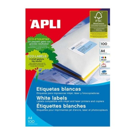 Etiquetas Adesivas Apli 01275 A4 105x40mm 100F Branco