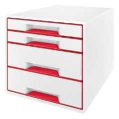 Bloco de 4 Gavetas Leitz WOW Cube 5213-20-26 A4+ Branco/Vermelho