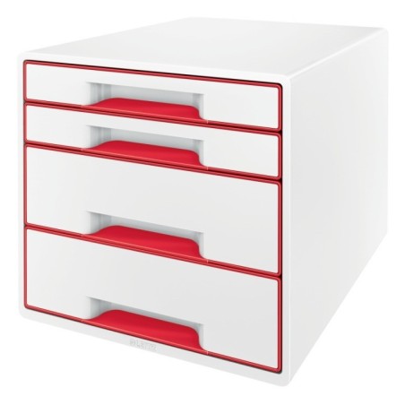 Bloco de 4 Gavetas Leitz WOW Cube 5213-20-26 A4+ Branco/Vermelho
