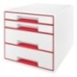 Bloco de 4 Gavetas Leitz WOW Cube 5213-20-26 A4+ Branco/Vermelho