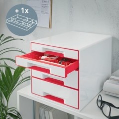 Bloco de 4 Gavetas Leitz WOW Cube 5213-20-26 A4+ Branco/Vermelho