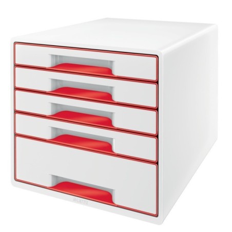 Bloco de 5 Gavetas Leitz WOW Cube 5214-20-26 A4+ Branco/Vermelho