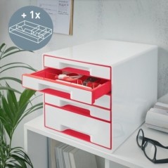 Bloco de 5 Gavetas Leitz WOW Cube 5214-20-26 A4+ Branco/Vermelho