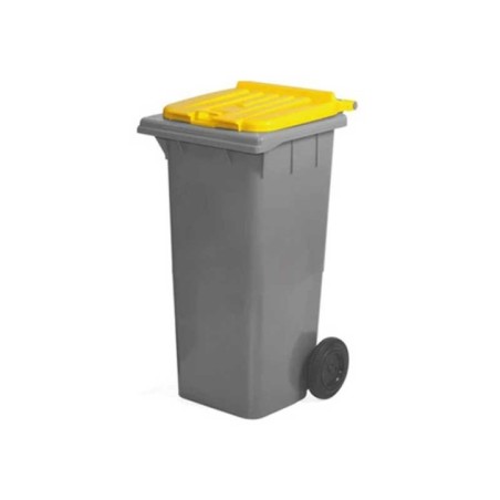 Contentor de Plástico 120 Litros 2 Rodas Tampa Amarela