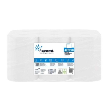 Rolo Toalhas Mão Papernet 420278 145mx20cm 2F AutoCorte Emb.6 Branco
