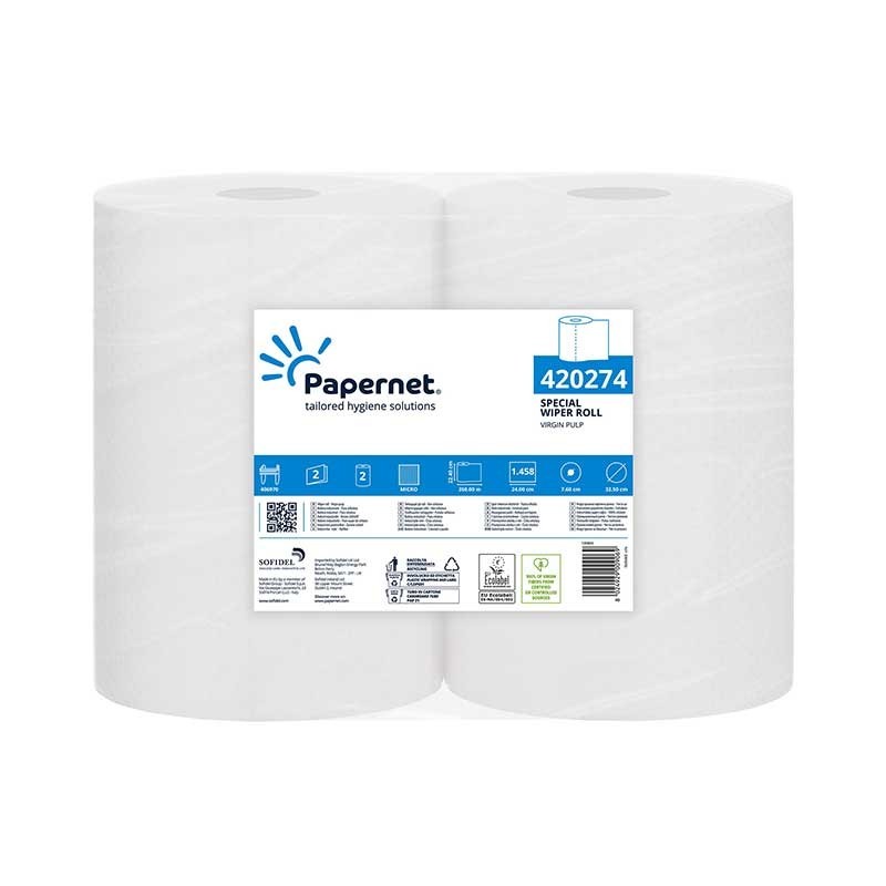 Rolo Toalhas Mão Papernet 420274 350mx22,4cm 2 Folhas Emb.2 Branco