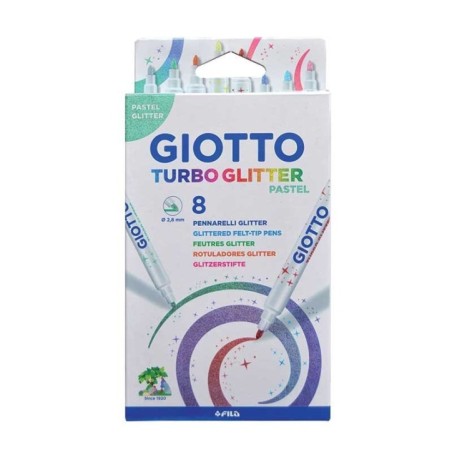 Marcador de Feltro Giotto Turbo Glitter Pastel 4263-00 Cx.8 Sortido