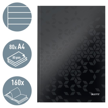 Notebook Leitz WOW 4625-12-95 A4 80 Folhas 90g Pautado Preto