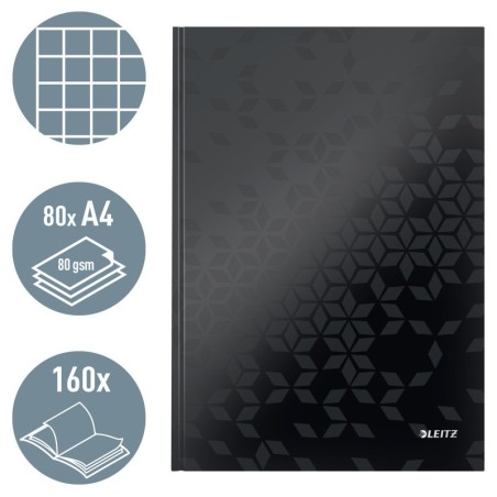 Notebook Leitz WOW 4626-12-95 A4 80 Folhas 90g Quadriculado Preto