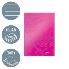 Notebook Leitz WOW 4627-12-23 A5 80 Folhas 90g Pautado Rosa